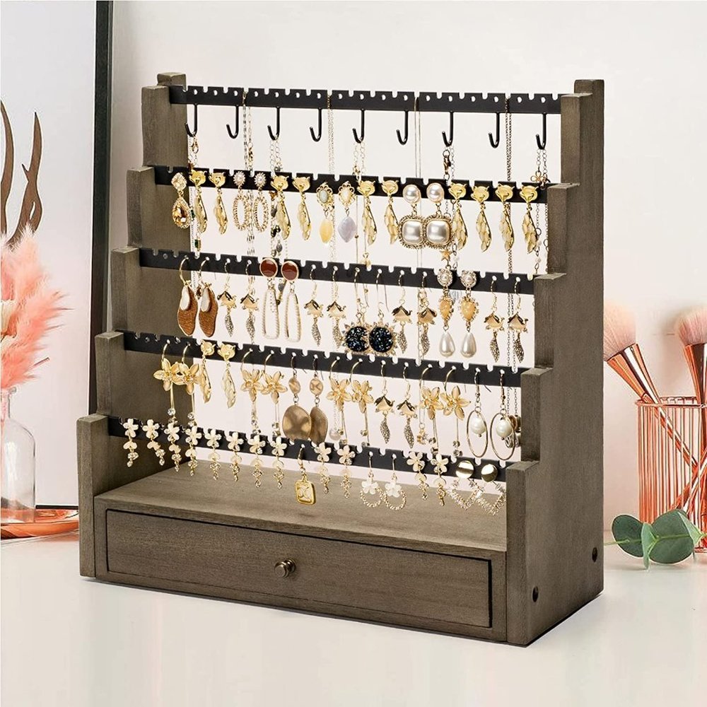 New Earring Organizer, 5 Layer Earring Holder Organizer with Metal Neckl… - Picture 4 of 8